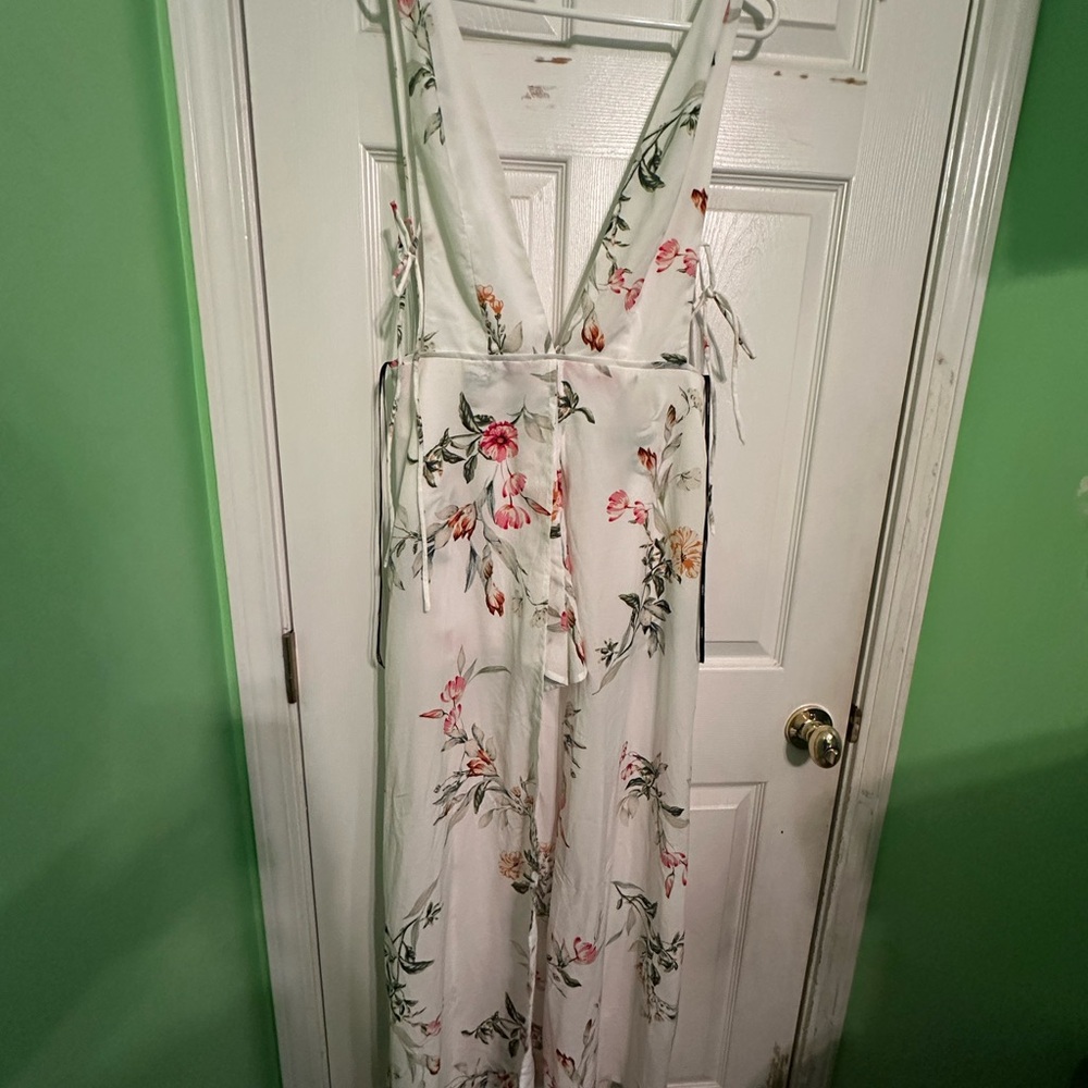 Forever 21 Floral Jumpsuit - White with Pink and Green